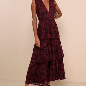 Lulu's Burgundy Lace Ruffled Dress